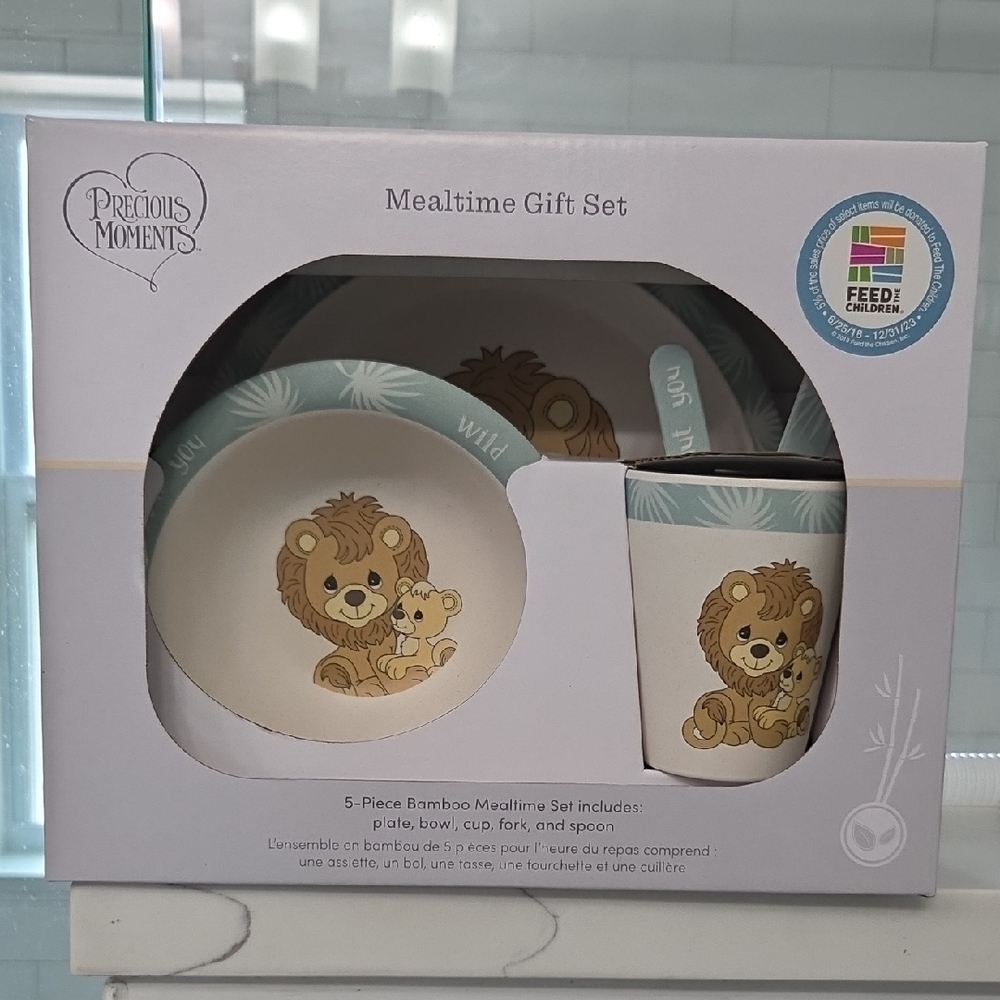 Precious Moments Blue and White Mealtime Set with Lion Design